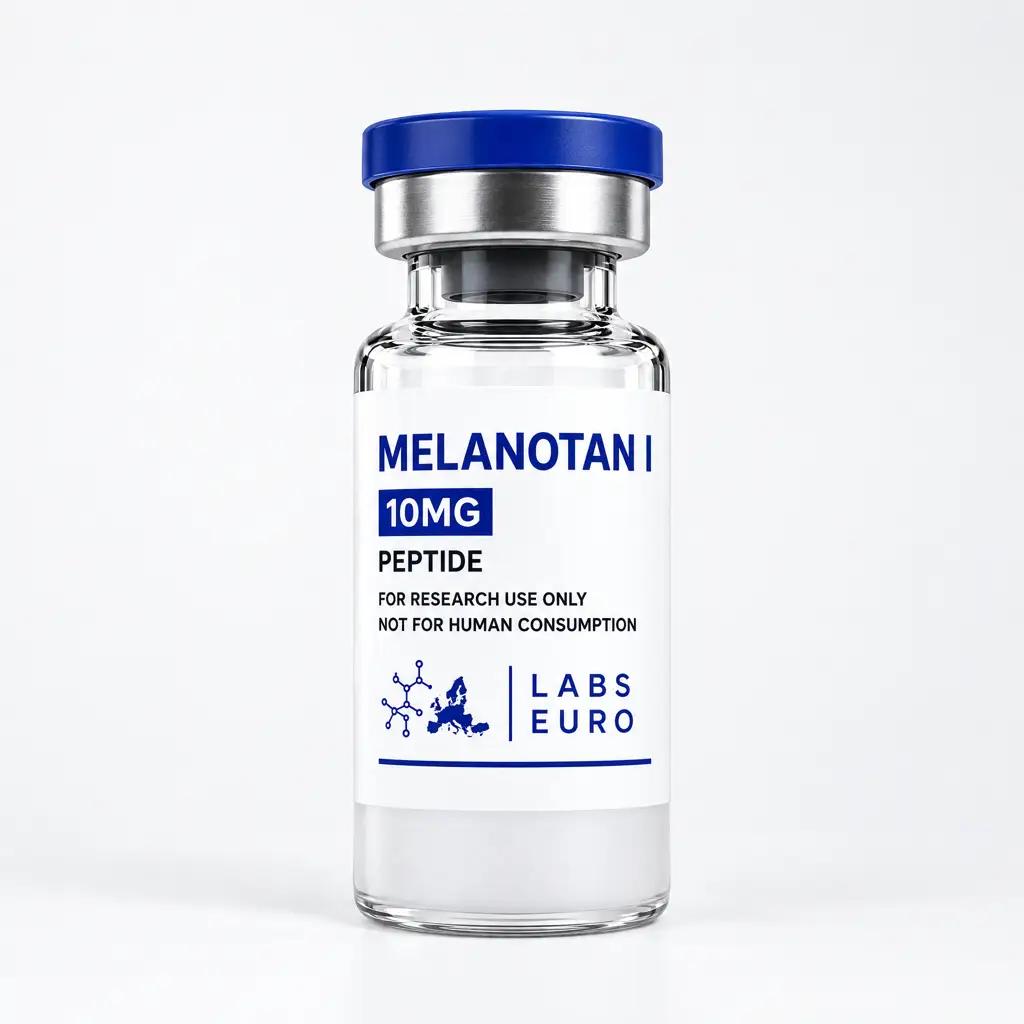 Melanotan I: Illustrative labelled single vial; the kit contains ten unlabelled vials